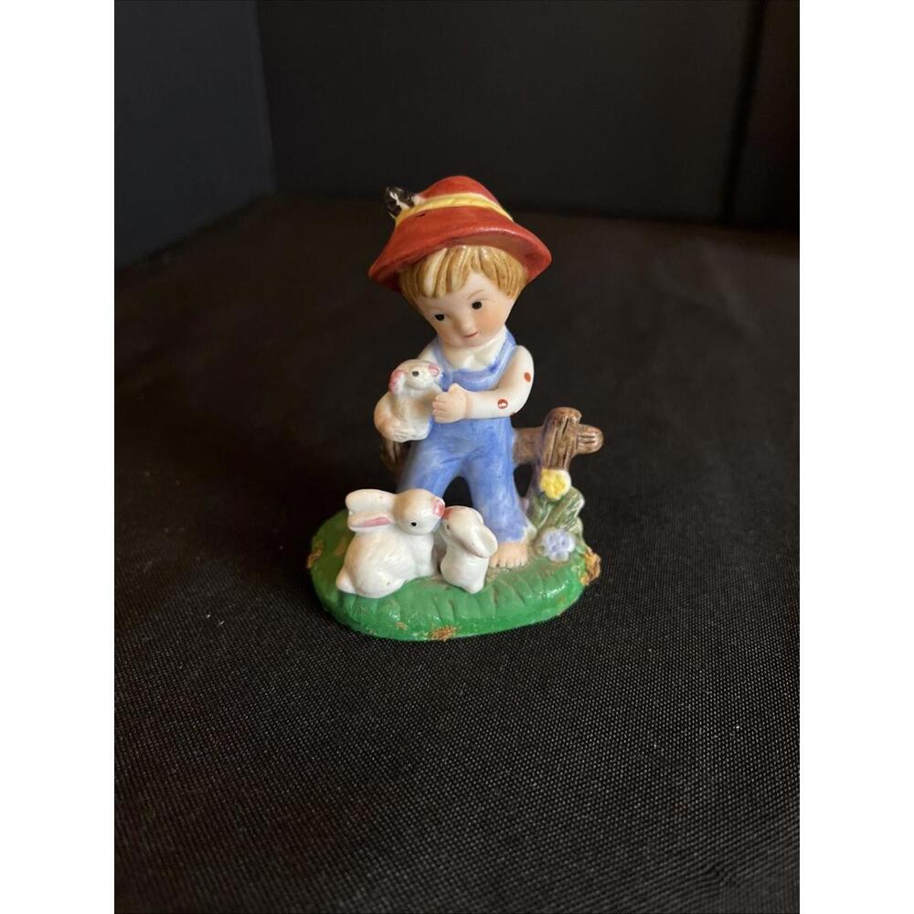 Vintage Genuine Porcelain Enesco 1979  “Boy With Bunnies” Figurine Porcelain